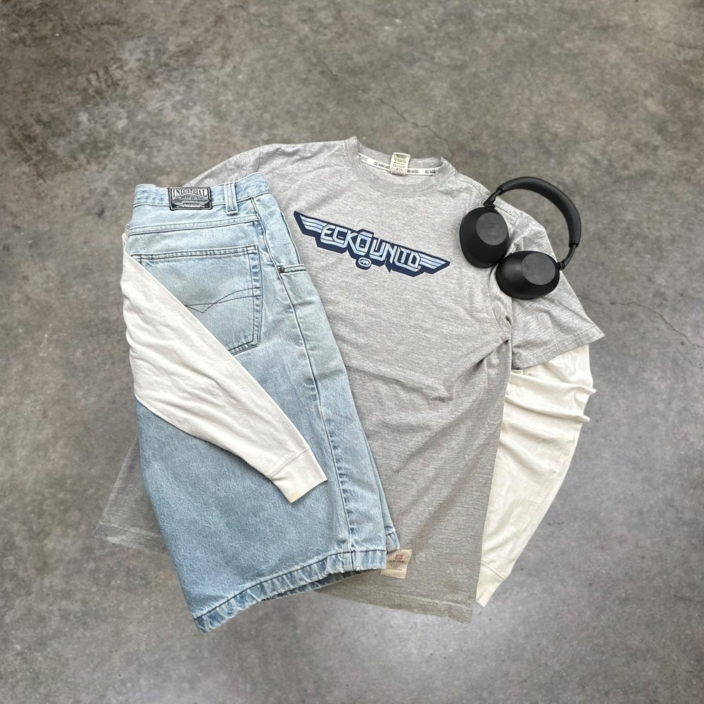 Ecko Unltd Graphic T-Shirt Mens Large Gray Y2K Skater Streetwear Boxy Fit Tee